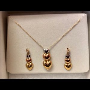 Tri-tone Heart Necklace and Earrings